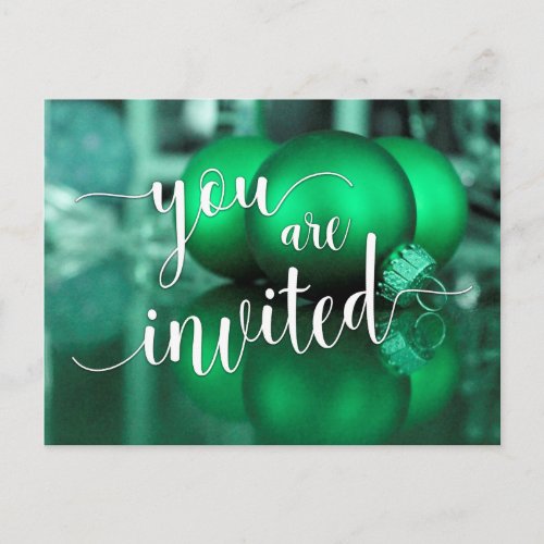 You Are Invited Christmas Party Green Glass Balls Invitation Postcard