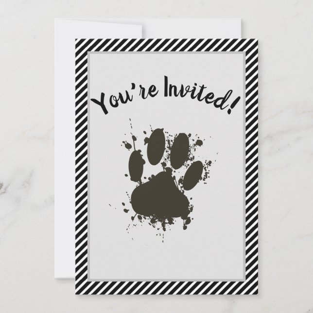 You Are Invited Dog Paw Party Stripes Pattern Invitation (Front)