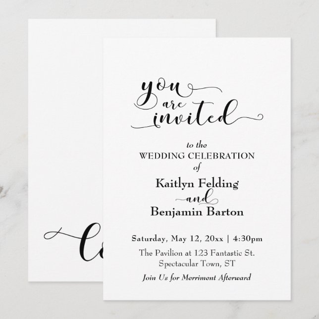 "You Are Invited" Elegant Calligraphy Black White Invitation (Front/Back)