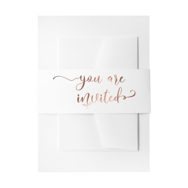 You are Invited Elegant Calligraphy Copper, White Invitation Belly Band (Front Example)