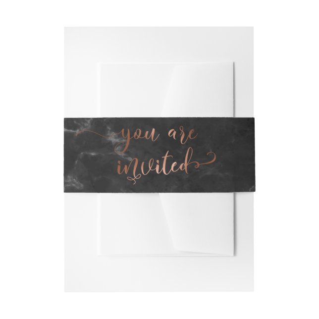 You are Invited Elegant Script Copper Black Marble Invitation Belly Band (Front Example)