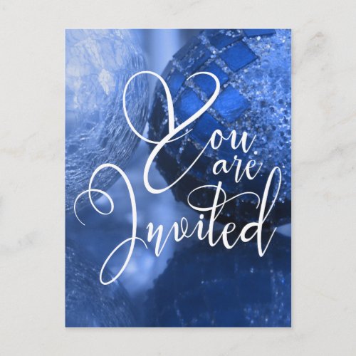 You Are Invited Holiday Party Blue Glass Balls 1 Invitation Postcard