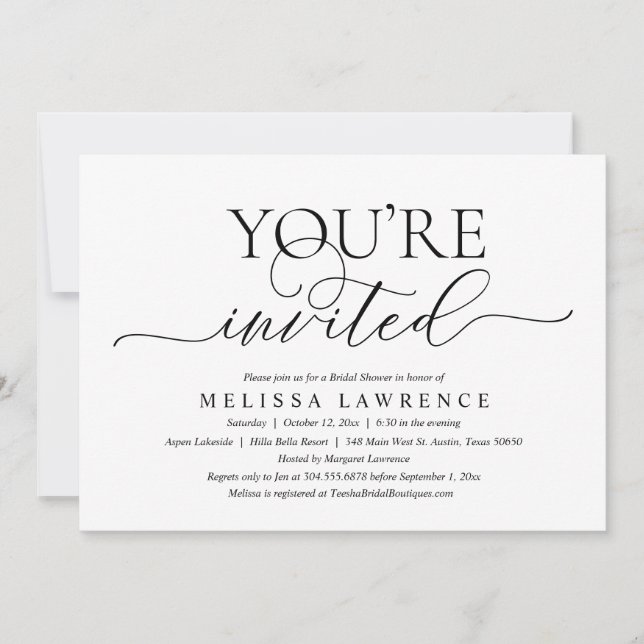You Are Invited, Modern Bridal Shower Party Invita Invitation (Front)