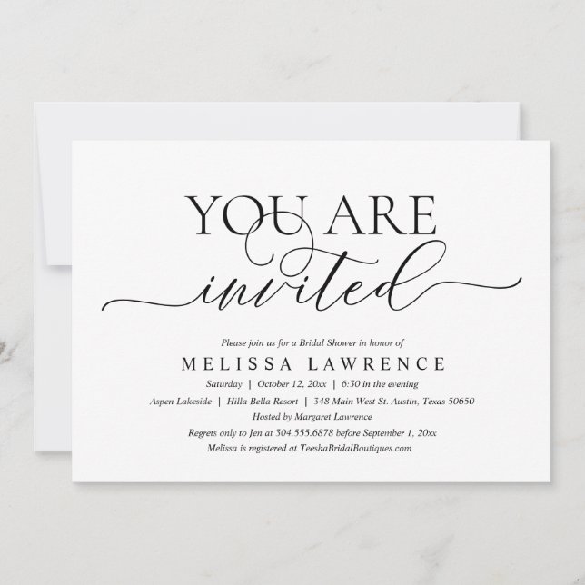 You Are Invited, Modern Bridal Shower Party Invitation (Front)