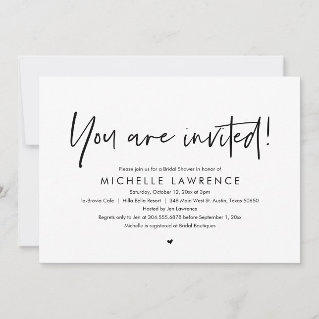 You are invited, Modern Casual Bridal Shower Invitation (Front)