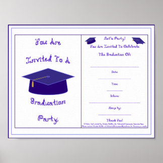 You Are Invited Navy Blue Cap Graduation Invite Poster