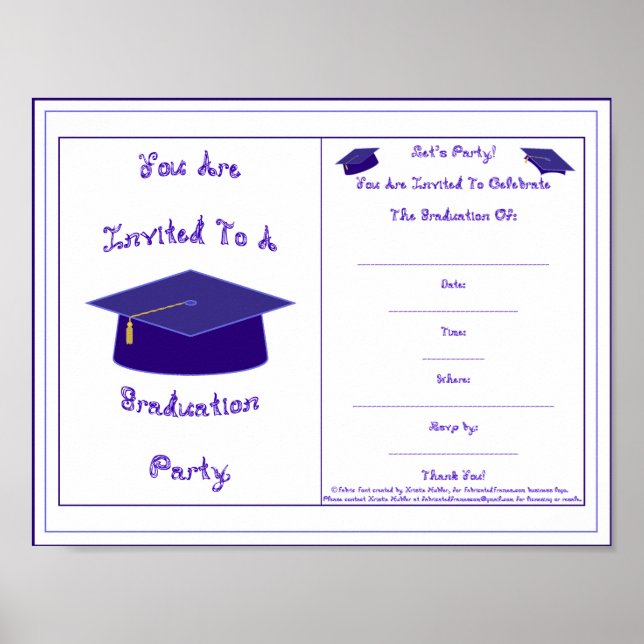 You Are Invited Navy Blue Cap Graduation Invite Poster (Front)