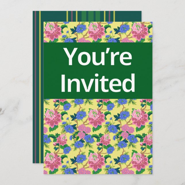 “You are invited” preppy chinoiserie floral Invitation (Front/Back)