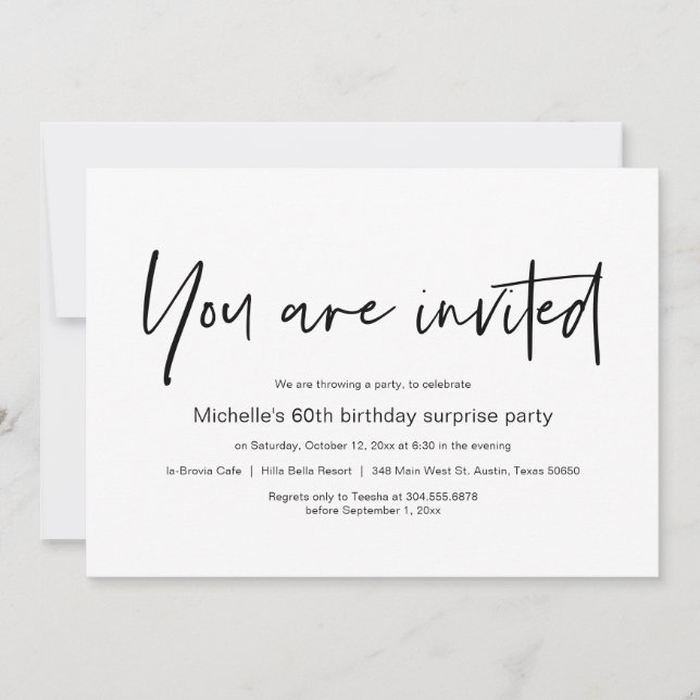 You are invited, Surprise Birthday Party Invitation (Front)