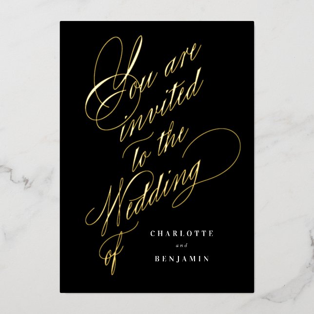 You Are Invited To Our Wedding Black Background Foil Invitation (Front)