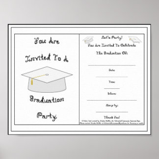 You Are Invited White Cap Graduation Party Invite Poster