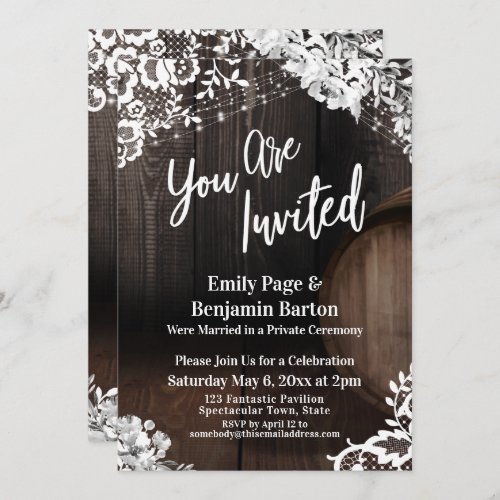 You Are Invited Wood Barrel Lace Lights Flowers Invitation