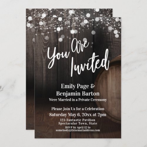 You Are Invited Wood Wine Barrel Lights Reception Invitation