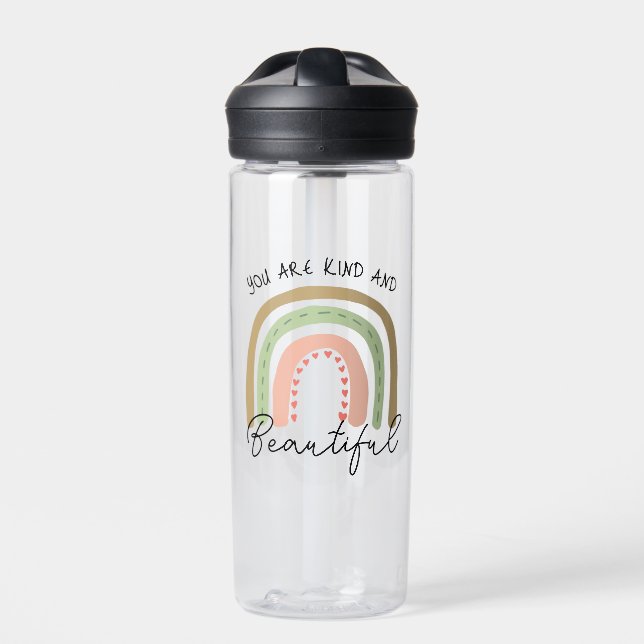 You are Kind & Beautiful Boho Rainbow Quote Water Bottle (Front)