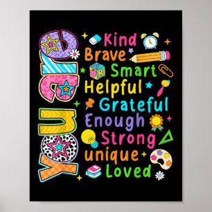 You Are Kind Brave Smart First Day Back To School  Poster