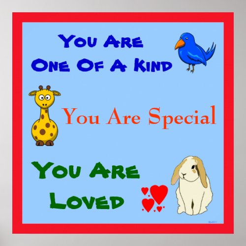 You are Loved Animal Inspirational Kids Quote Poster