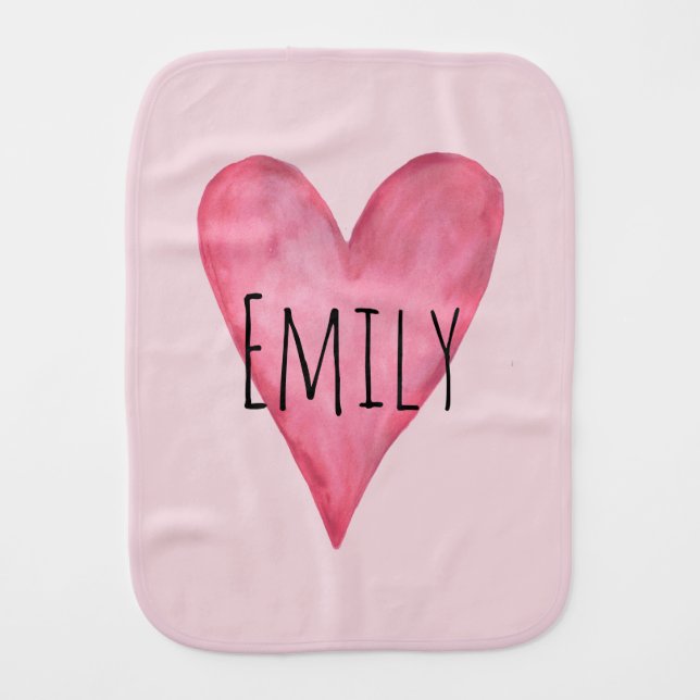 You are Loved Baby Girl's Cute Watercolor Hearts Burp Cloth (Front)