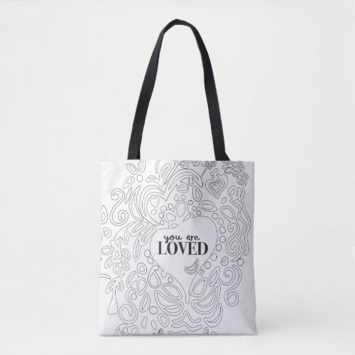 You are loved black outlined pattern tote bag