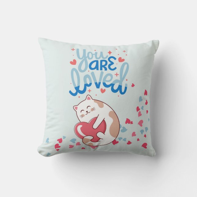 You Are Loved Cats Throw Pillow (Front)