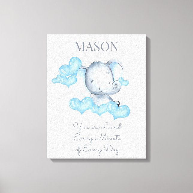 You are Loved Cute Baby Boy Elephant Personalized Canvas Print (Front)