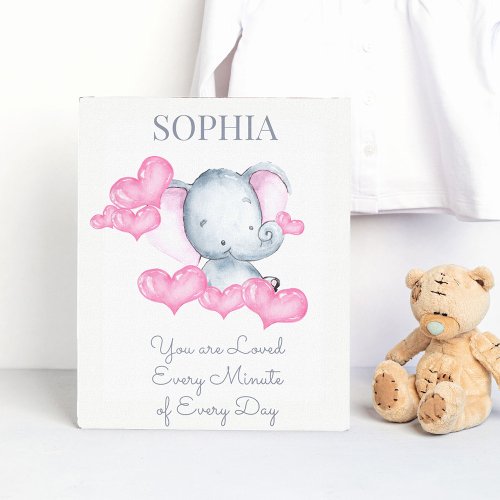 You are Loved Cute Baby Girl Elephant Personalized Canvas Print