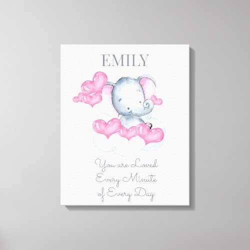 You are Loved Cute Baby Girl Elephant Personalized Canvas Print