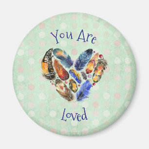You Are Loved Cute Heart Feather Design Magnet