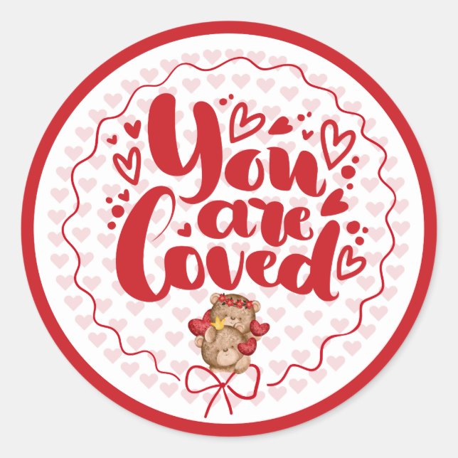 You Are Loved Cute Valentine's Day Round Sticker (Front)
