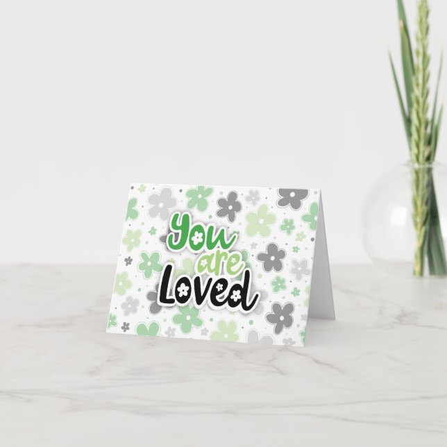 You Are Loved Flowers Aro Pride Lettering Note Card (Front)