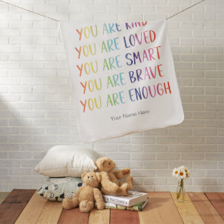 You Are Loved Fun Rainbow Positive Affirmations Baby Blanket