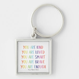 You Are Loved Fun Rainbow Positive Affirmations Keychain