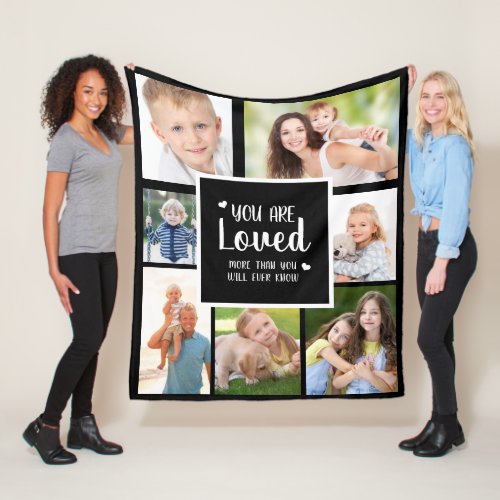 You Are Loved Hearts Black White 7 Photo Collage Fleece Blanket