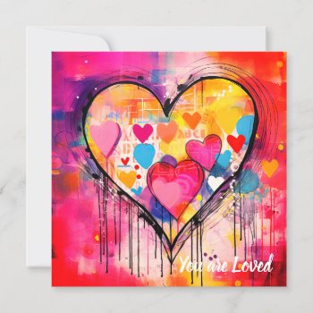 You Are Loved Mixed Media Heart Valentine's Day Invitation by azlaird at Zazzle