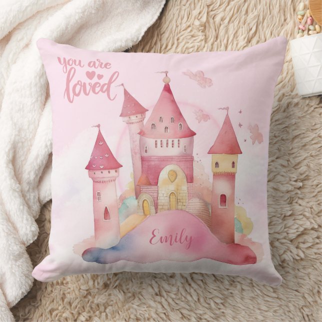 You are Loved Palace on the Pink Cloud Burp Cloth Throw Pillow (Blanket)