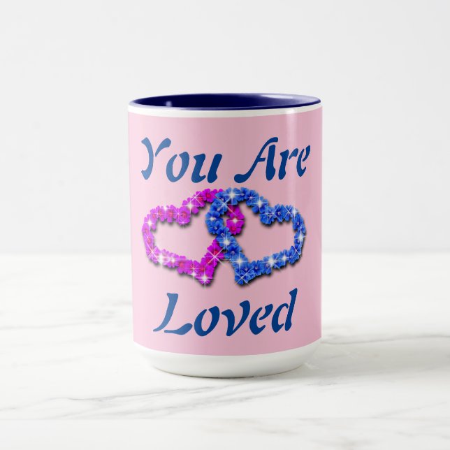 You Are Loved Pink Blue Heart Coffee Mug (Center)