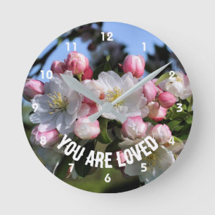 You Are Loved Spring Blossoms Inspirational Round Clock