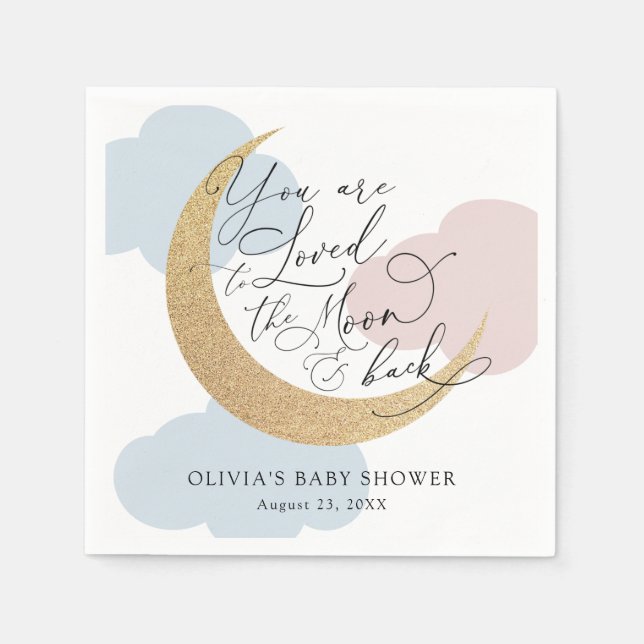 You are Loved to the Moon Pink Blue Baby Shower Napkins (Front)
