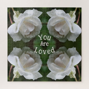 You Are Loved White Rose Abstract Inspirational Jigsaw Puzzle