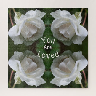 You Are Loved White Rose Abstract Inspirational Jigsaw Puzzle