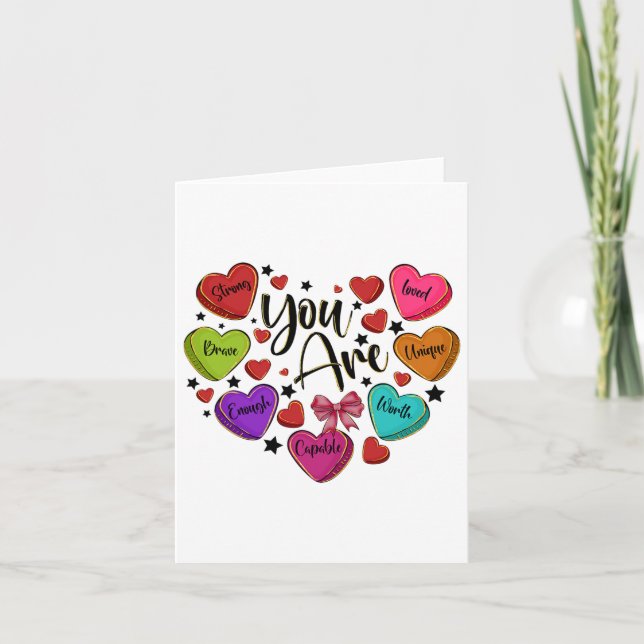 You Are Loved Worthy Enough Candy Heart Teacher Va Card (Front)