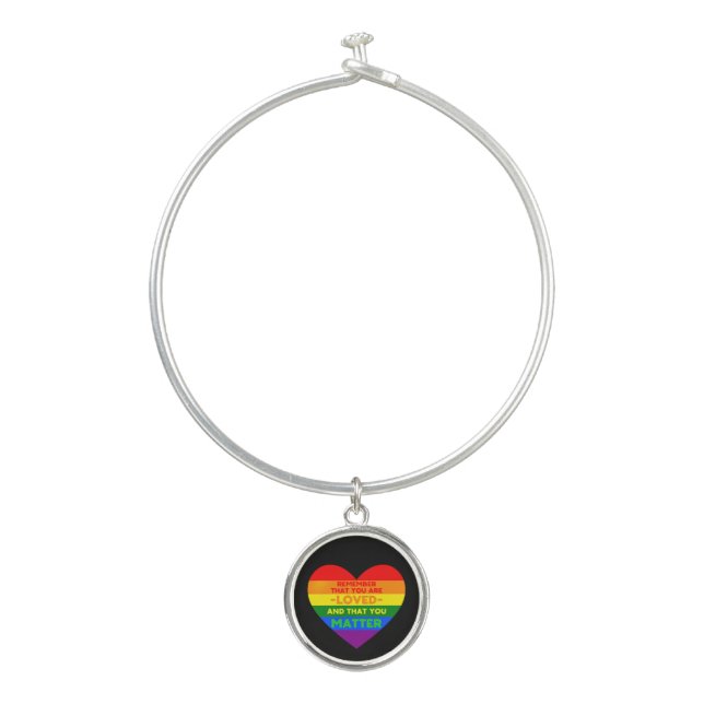 You are loved You matter (LGBT flag heart) Bangle Bracelet (Front)