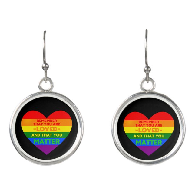 You are loved You matter (LGBT flag heart) Earrings (Front)