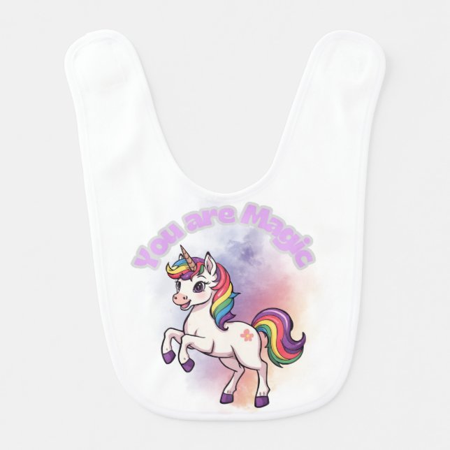 You Are Magic – Süßes Einhorn mit Regenbogenmähne Baby Bib (Front)