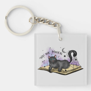 You Are Magical –Mystical Black Cat & Vintage Book Keychain