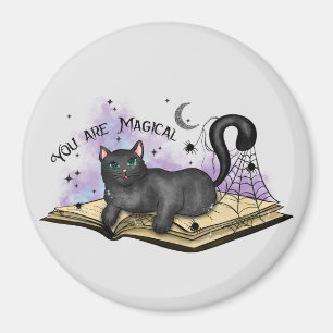 You Are Magical –Mystical Black Cat & Vintage Book Magnet