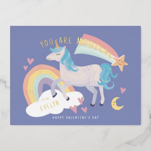 You Are Magical Unicorn and Rainbow Valentine Foil Holiday Postcard