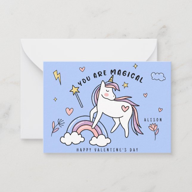 You Are Magical Unicorn and Rainbow Valentine Note Card (Front)