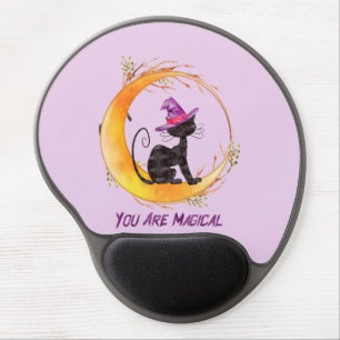 You Are Magical – Witch Black Cat on Crescent Moon Gel Mouse Pad