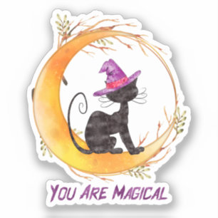 You Are Magical – Witch Black Cat on Crescent Moon Sticker