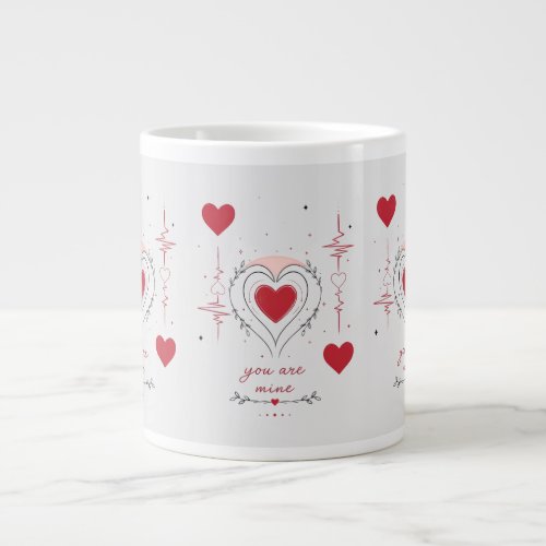You Are Mine Minimalist Heart Line Art Giant Coffee Mug